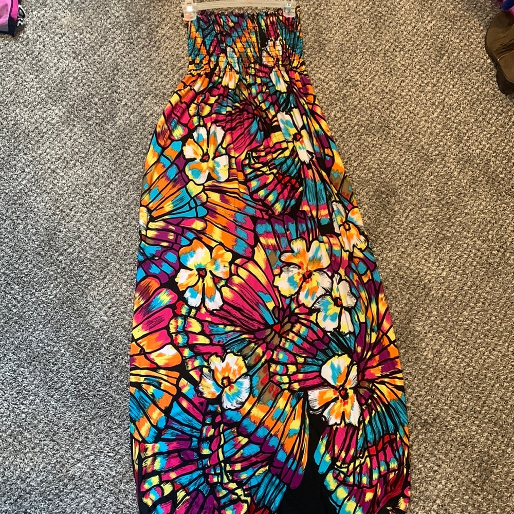 Bright floral print tube maxi dress. SIZE M.